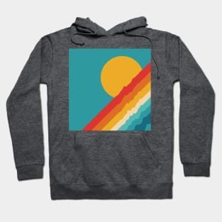 Retro Rainbow Sunset on Mid Blue Background Hoodie